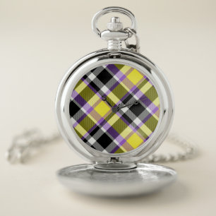 Quirky Eclectic Boho Nonbinary Plaid Pride Flag Pocket Watch