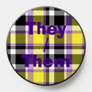 Quirky Eclectic Boho Nonbinary Plaid Pride Flag PopSocket