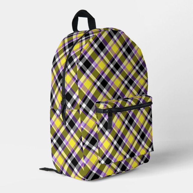 Quirky Eclectic Boho Nonbinary Plaid Pride Flag Printed Backpack (Back Corner Left)