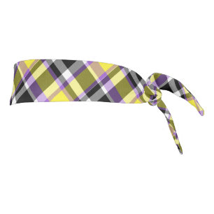 Quirky Eclectic Boho Nonbinary Plaid Pride Flag Tie Headband