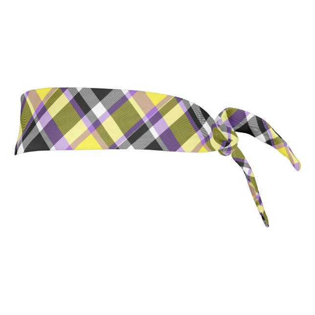 Quirky Eclectic Boho Nonbinary Plaid Pride Flag Tie Headband (Rotate 90)