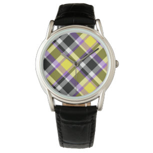 Quirky Eclectic Boho Nonbinary Plaid Pride Flag Watch