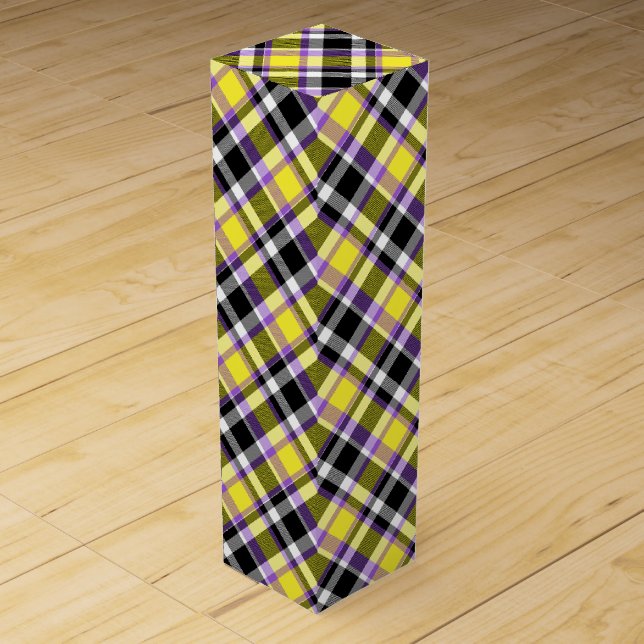 Quirky Eclectic Boho Nonbinary Plaid Pride Flag Wine Box (Front)