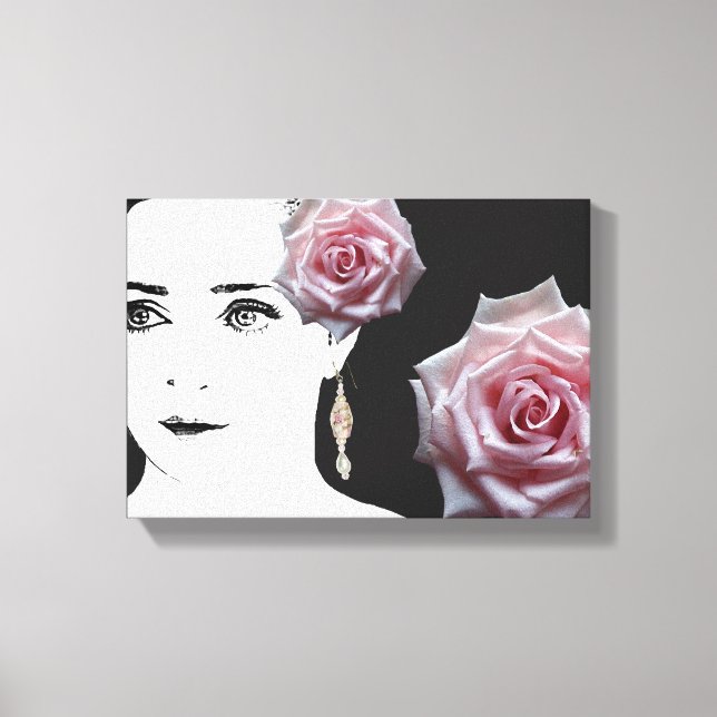 Quirky elegant girl face fashion illustration canvas print (Front)