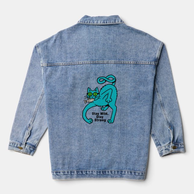 Quirky Expressive Cat Denim Jacket (Back)
