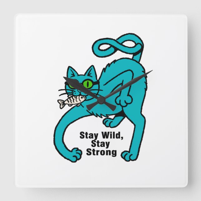 Quirky Expressive Cat Square Wall Clock (Front)