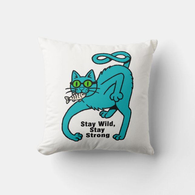 Quirky Expressive Cat Throw Pillow (Front)