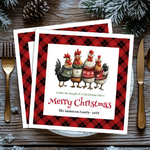 Quirky festive chickens editable personalized name napkins