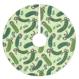 Quirky Festive Christmas Pickles Pattern Brushed Polyester Tree Skirt