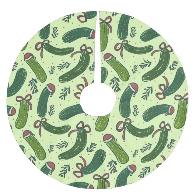 Quirky Festive Christmas Pickles Pattern Brushed Polyester Tree Skirt (Front)