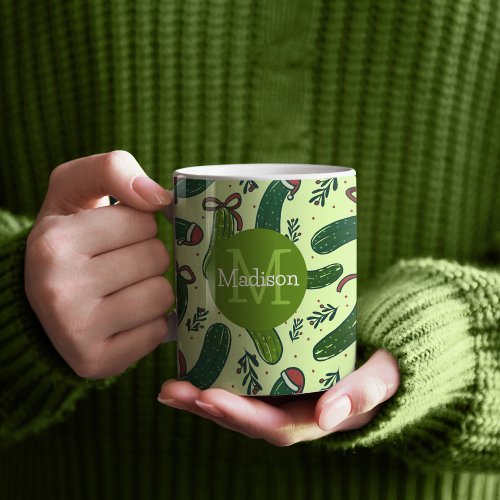 Quirky Festive Christmas Pickles Pattern Coffee Mug