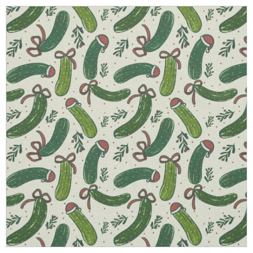 Quirky Festive Christmas Pickles Pattern Fabric