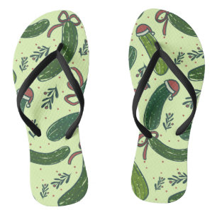 Quirky Festive Christmas Pickles Pattern Flip Flops