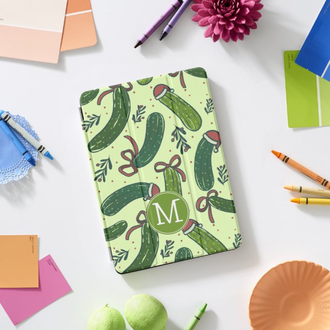 Quirky Festive Christmas Pickles Pattern iPad Pro Cover (Desk)