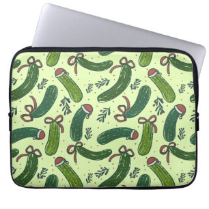 Quirky Festive Christmas Pickles Pattern Laptop Sleeve
