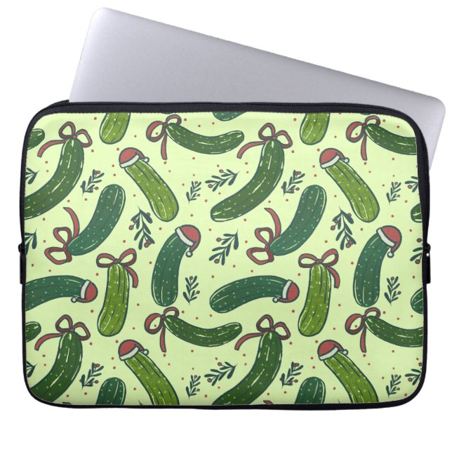 Quirky Festive Christmas Pickles Pattern Laptop Sleeve (Front)