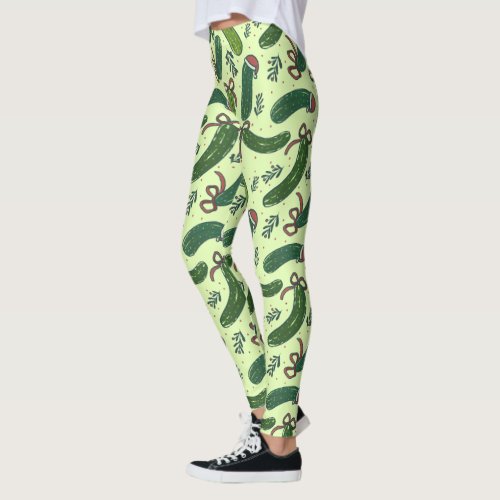 Quirky Festive Christmas Pickles Pattern Leggings