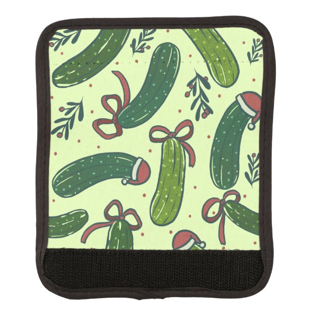 Quirky Festive Christmas Pickles Pattern Luggage Handle Wrap (Front)