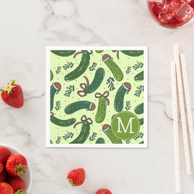 Quirky Festive Christmas Pickles Pattern Napkins (Insitu)