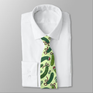 Quirky Festive Christmas Pickles Pattern Neck Tie