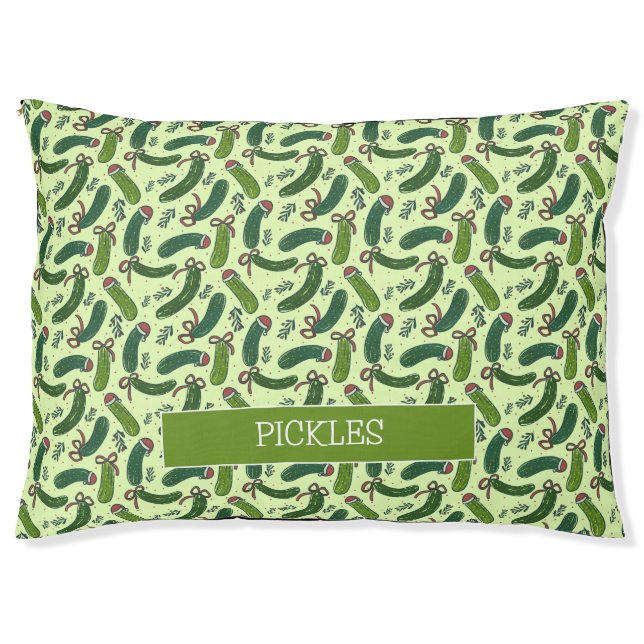 Quirky Festive Christmas Pickles Pattern Pet Bed (Front)