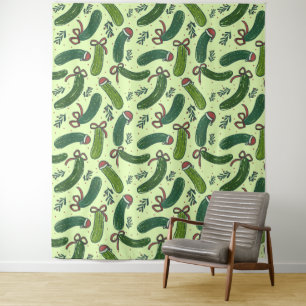 Quirky Festive Christmas Pickles Pattern Tapestry