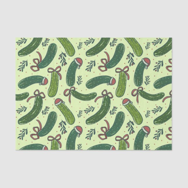 Quirky Festive Christmas Pickles Pattern Tissue Paper (Front)