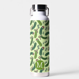 Quirky Festive Christmas Pickles Pattern Water Bottle