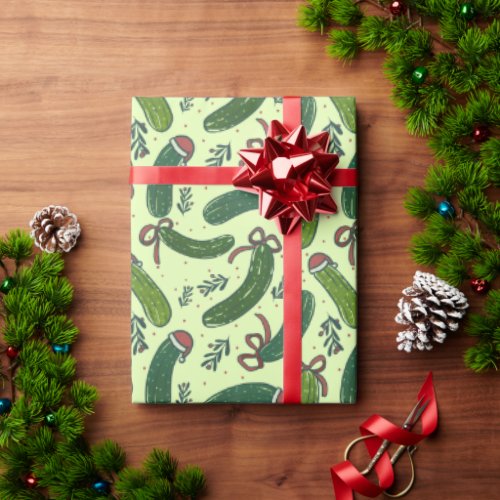 Quirky Festive Christmas Pickles Pattern Wrapping Paper