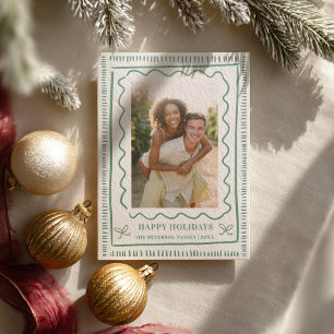 Quirky Festive Hand Drawn Green Photo Christmas Letterpress Photo Cards