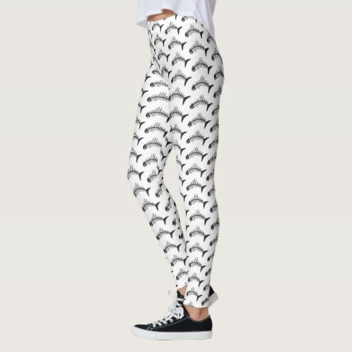 Quirky Fish Bone Black and White Pattern Leggings