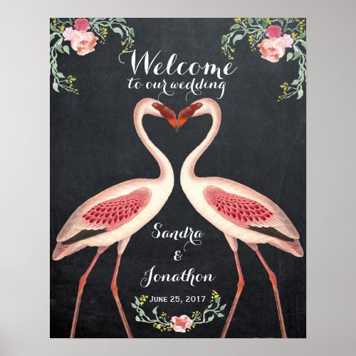 quirky flamingo welcome wedding sign chalkboard