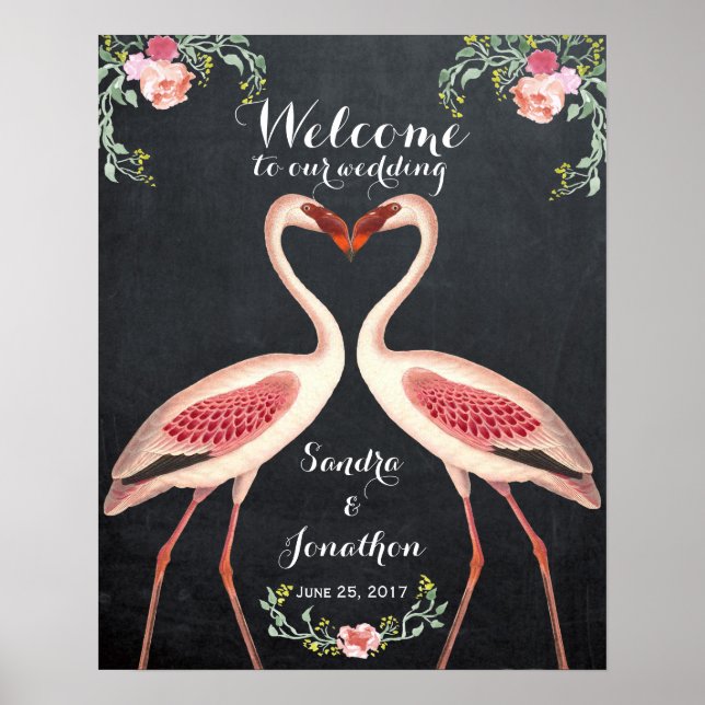 quirky flamingo welcome wedding sign chalkboard (Front)