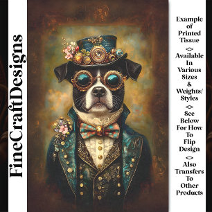 Quirky Floral Steampunk Bulldog AU2 Decoupage Tissue Paper