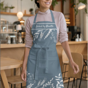 Quirky Floral Wreath in Blue Personalized Apron