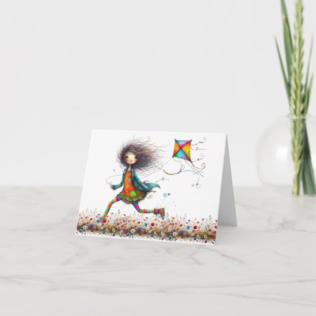 Quirky Fly A Kite  Note Card (Front)
