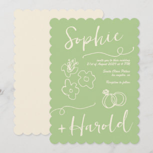 Quirky French Doodle Flowers Retro French Wedding Invitation