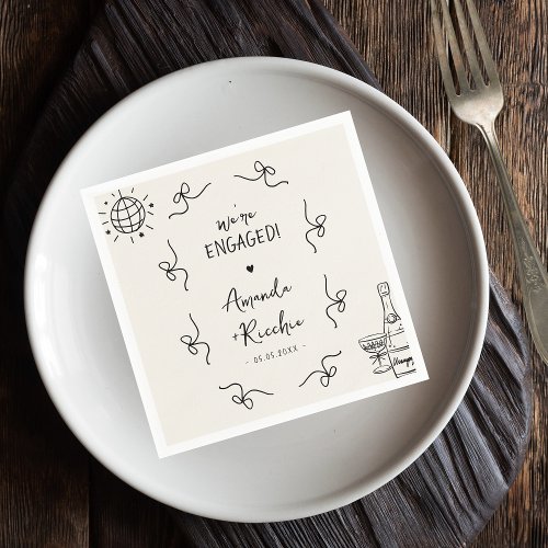 Quirky French Vintage Whimsy Bows Engagement Party Napkins