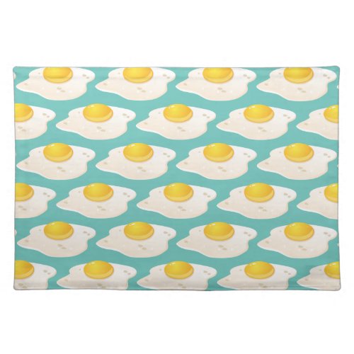 Quirky Fried Egg Graphic Pattern on Teal Cloth Placemat