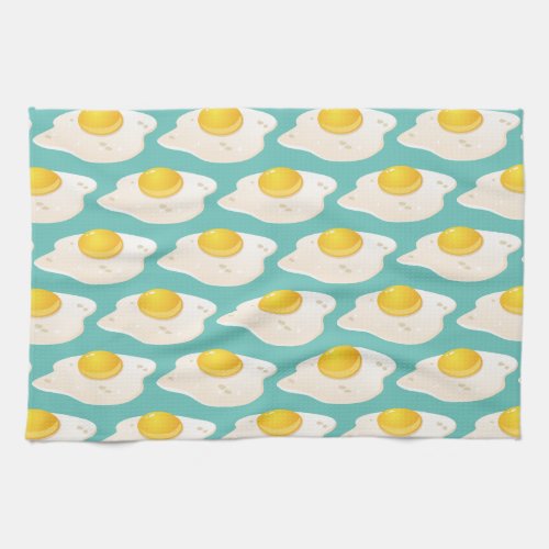 Quirky Fried Egg Graphic Pattern on Teal Kitchen Towel