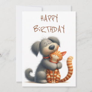 Quirky Friendship of Dog and Cat Holiday Card