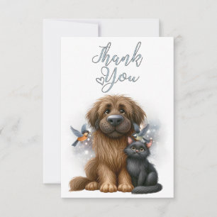 Quirky Friendship of Dog, Cat and Birds Thank You Card