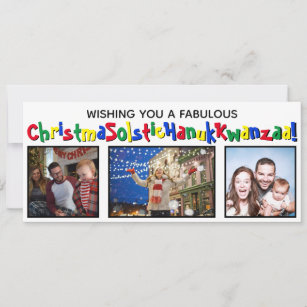 Quirky Fun All Inclusive 3 Photo Primary Colors Holiday Card