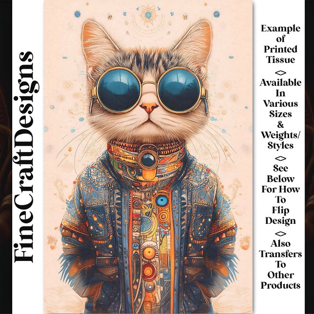 Quirky Fun Cool & Cute Cyberpunk Cat BC5 Decoupage Tissue Paper (Creator Uploaded)