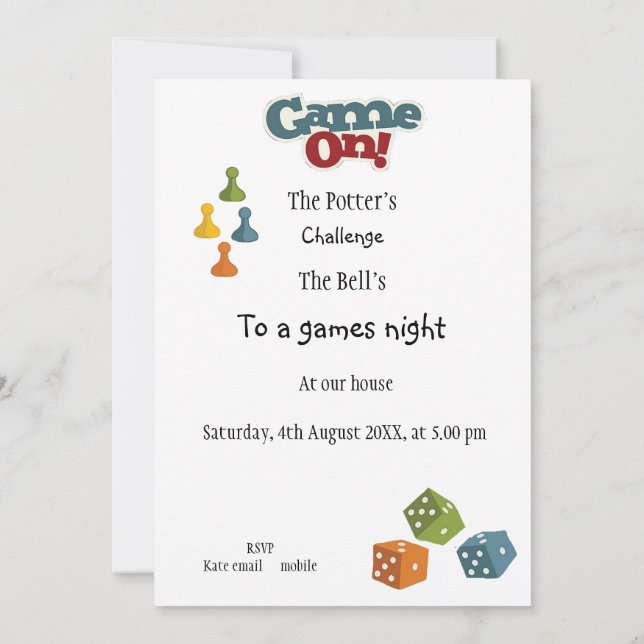 Quirky, fun, games night, board games enthusiasts invitation (Back)