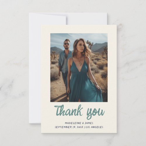 Quirky Fun Green Handwriting Script Wedding Photo Thank You Card