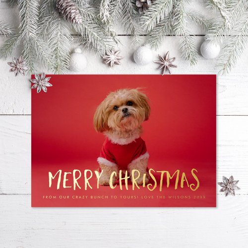 Quirky Fun Merry Christmas Photo Foil Holiday Card