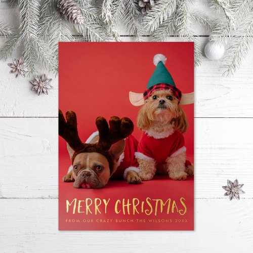 Quirky Fun Merry Christmas Photo Foil Holiday Card