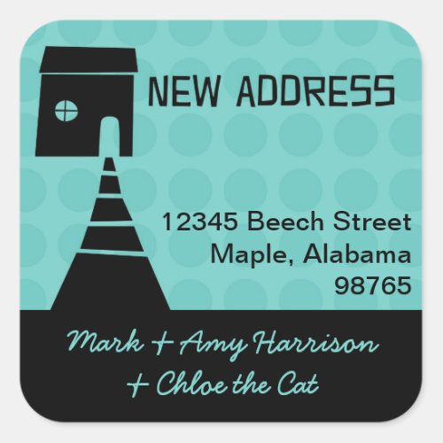Quirky Fun New Address Turquoise Square Sticker
