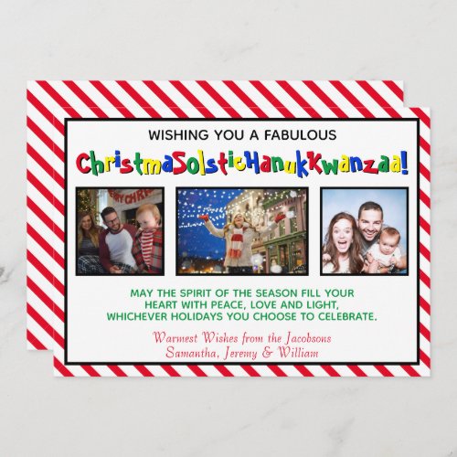 Quirky Fun Three Photo Inclusive Whimsical Holiday Card